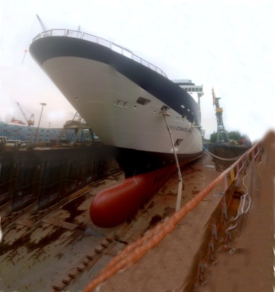 What does a ship look like in dry dock?