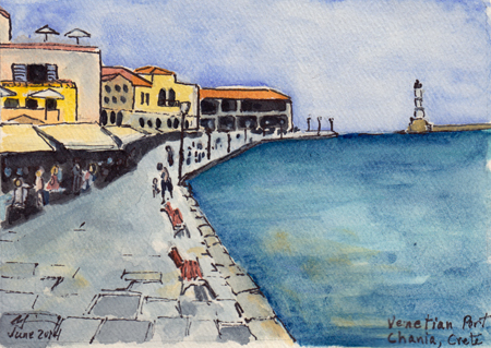 Travel Watercolor: Venetian Port, Chania, Crete