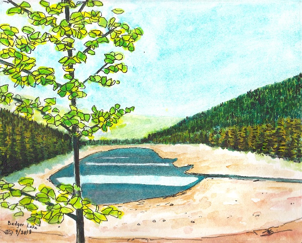 Watercolor painting of Badger Lake, Mt. Hood, OR