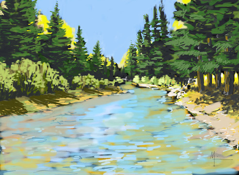 Alamosa River, Colorado, Rio Grande National Forest, 2019, Digital drawing.