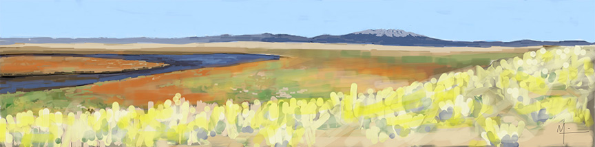 Sangre de Cristo Mtns from Alamosa National Wildlife Refuge; Michael Liebhaber, Digital Drawing, 2019.