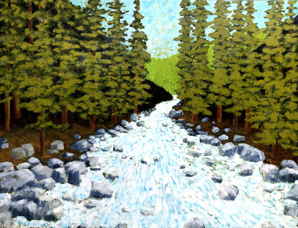 Oil painting of White River in a forest